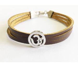 Men's Om Bracelet on Leather in Silver