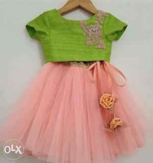 Baby Girl's Green And Pink Dress