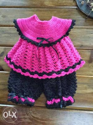Baby's Pink And Black Short Sleeve Dress