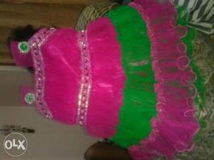 Beautiful green and pink baby frock for 1year