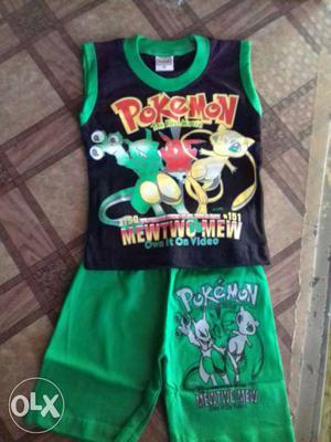 Black And Geen Pokemon Print Tank Top And Green Shors