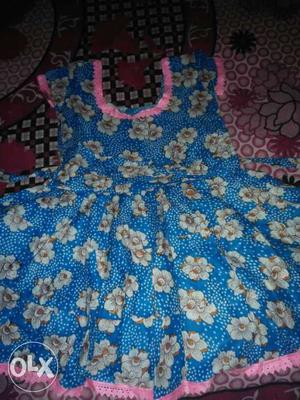 Blue And Brown Floral U-neck Short Sleeve Mini Dress