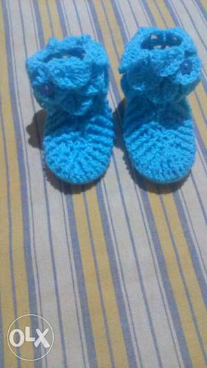 Blue crochet booties