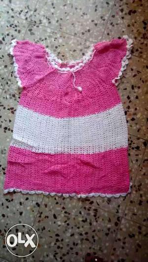 Girl's Pink And White Knitted Shirt