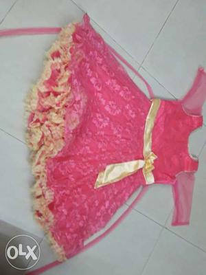 Girl's Pink Floral Short Sleeve A Line Dress