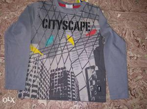 Gray City Scape Print Sweater