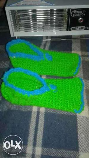 Green Blue Yarn Slippers