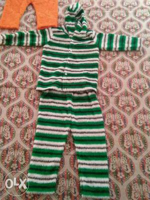 Green, White, And Red Striped Hooded Jacket new suit 2 year