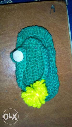 Pair Of Baby's Teal Knitted Shoe