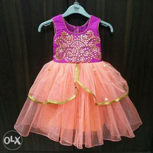 Pink And Orange Tulle Sleeveless Dress