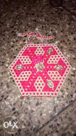 Pink And White Hexagon Dress of laddu gopal handmade
