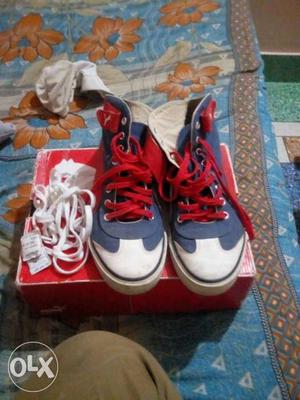 Puma's Red-blue-and-white High-top Sneakers With Box