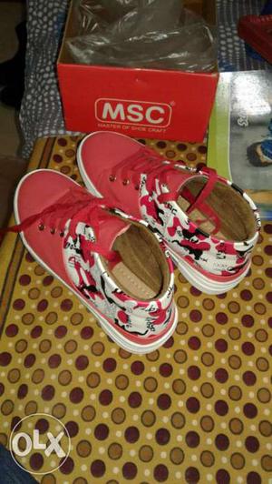 Red And White Msc High Top Sneakers With Box