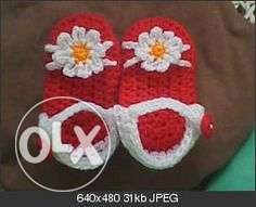 Red-and-white Floral Crochet Shoes