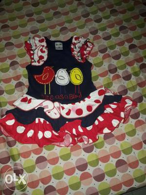 Toddler Girl's Black White And Red Polka Dot Cap Sleeve