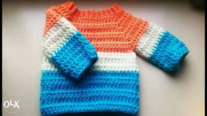 Toddler's Orange, White And Blue 3/4 Sleeve Knit Shirt