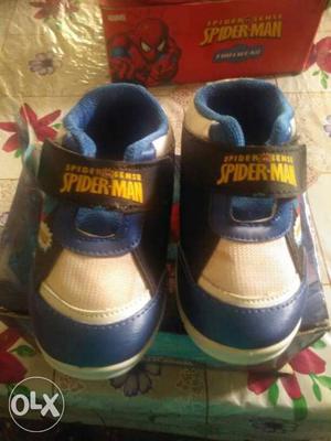 Toddler's Pair Of White-and-blue Spder-man Sneakers