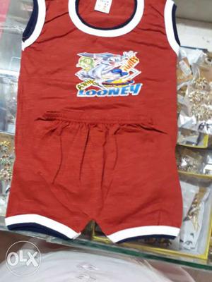 Toddler's Red And White Basketball Looney Jersey Set