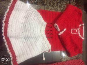 Toddler's Red And White Knit Long Sleeve Shirt And Dress Set
