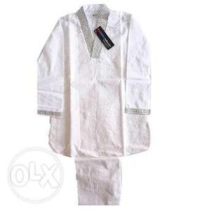 White Cotton Boys Churidar Kurta Pajama Set