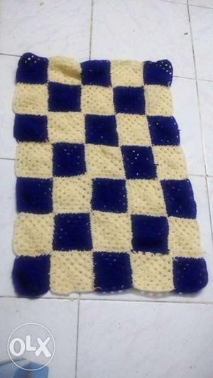 Yellow And Blue Knitted Checkered Textile