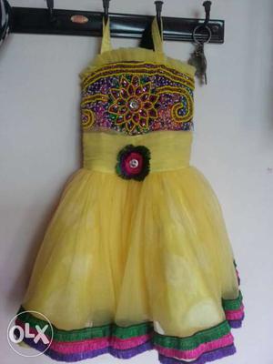 Yellow, Green, And Pink Sleeveless Mini Dress
