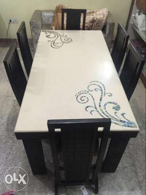 6 seater dining table marble finish with mother
