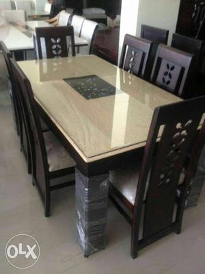 Beige And Black Wooden Table And Chairs Set