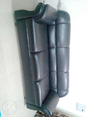 Black Leather 3-seat Padded Sofa