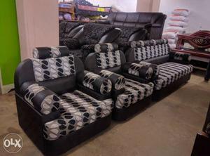 Black, White, And Grey Fabric Sofa Set new 3 year warranty