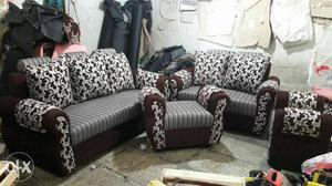 Brown And Gray Floral Fabric Couch Set