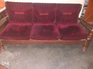Brown Wooden Framed Maroon Couch