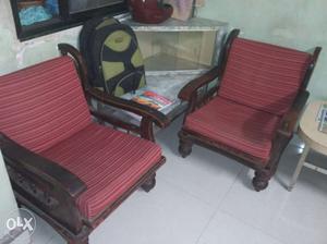 Brown wooden sofa with 2 chairs in good condition