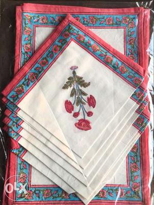 Hand block printed table mat with napkins