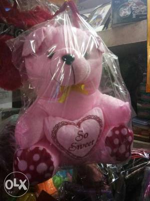 Pink So Sweet Print Bear Plush Toy
