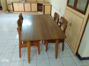 Rectangular Brown Wooden Dining Table And 4 Chairs Set