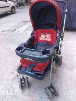 Red And Black Two Bear Print Stroller