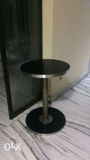 Round Stainless Steel Base Black End Table