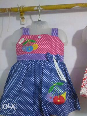 Toddler's Red, White And Blue Polka Dot Mini Dress
