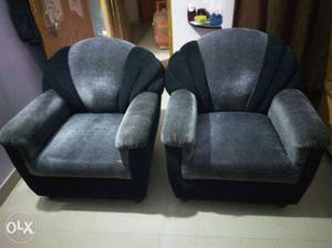 Two Black Velvet Sofa Chairs