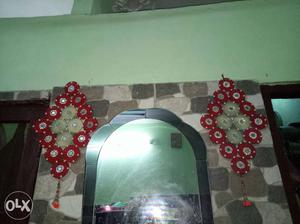 Two Red-white-green Floral Wall Decors