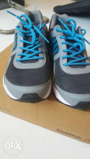 Black-gray-cyan Reebok Running Shoes On Box