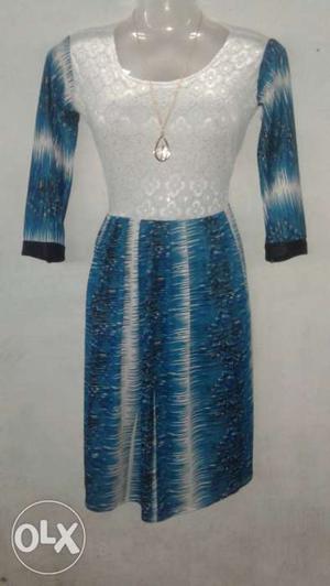 Blue And White Longsleeve Dress