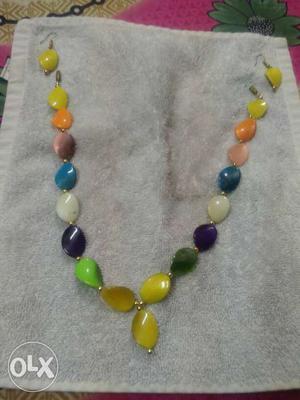 Blue, Green, Yellow Beaded Necklace