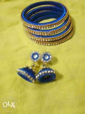 Blue Jhumka Earrings And Bracelets