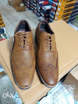 Brown Leather Wingtip Oxford Shoes On Box