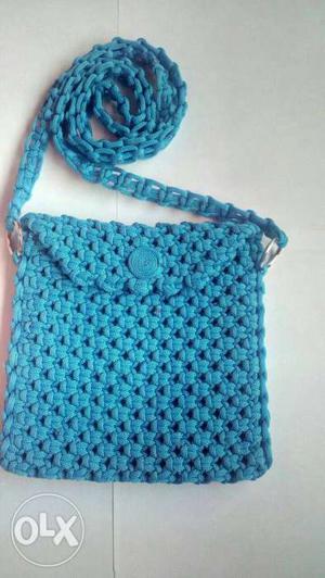 Crochet Blue Crossbody Bag