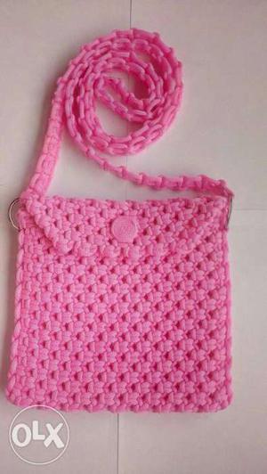 Crochet Pink Crossbody Bag
