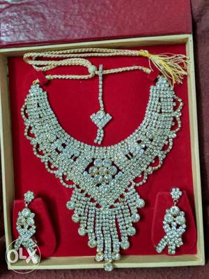Diamond Bib Necklace And Earrings Set On Box