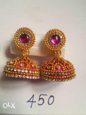 Fancy pink silk thread earrings